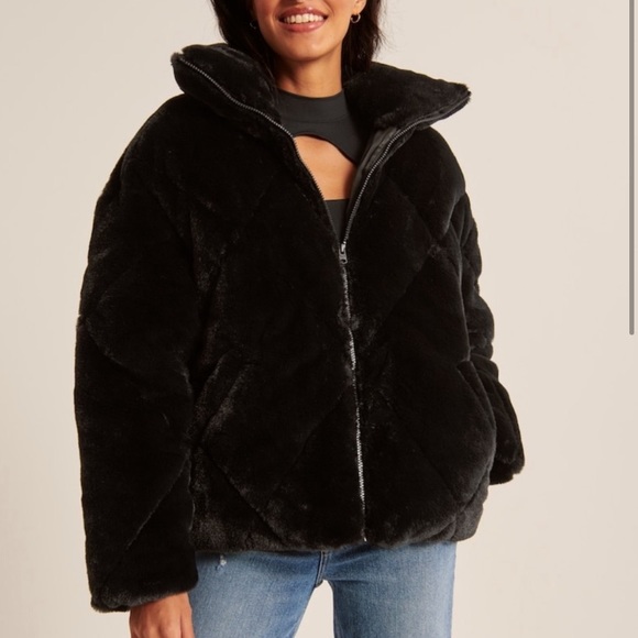 Abercrombie Black Fur Puffer jacket - Picture 4 of 5